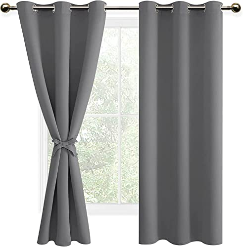 DWCN Vorhang Blickdicht mit Raffhalter Verdunkelungsgardinen mit Ösen 2 Stücke Thermogardine für Wohnzimmer Schlafzimmer Curtains Blackout Vorhang Wärmeisolierend Grau, 183x117cm(HxB) von DWCN