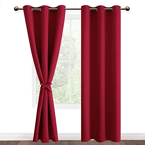 DWCN Gardinen Blickdicht Verdunkelungsgardinen mit Ösen Vorhänge Wohnzimmer mit Vorhang-Krawatten, Thermovorhang Kälteschutz 2 Stücke, Rot, 228x117cm(HxB) von DWCN