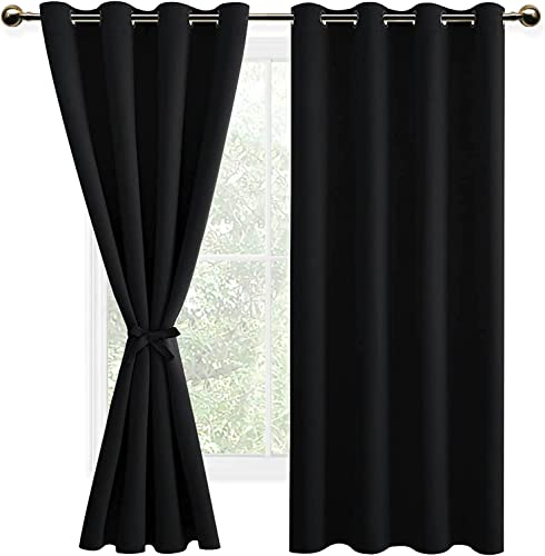 DWCN Gardinen Blickdichte Vorhänge Schlafzimmer Ösen Thermo Verdunklungsvorhänge mit Ösen Blickdichte Gardinen Schlafzimmer 2 Stücke, Schwarz, 160x132cm(HxB) von DWCN