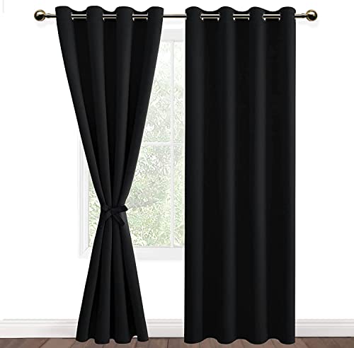 DWCN Gardinen Blickdichte Vorhänge Schlafzimmer Ösen Thermo Verdunklungsvorhänge mit Ösen Blickdichte Gardinen Schlafzimmer 2 Stücke, Schwarz, 215x132cm(HxB) von DWCN