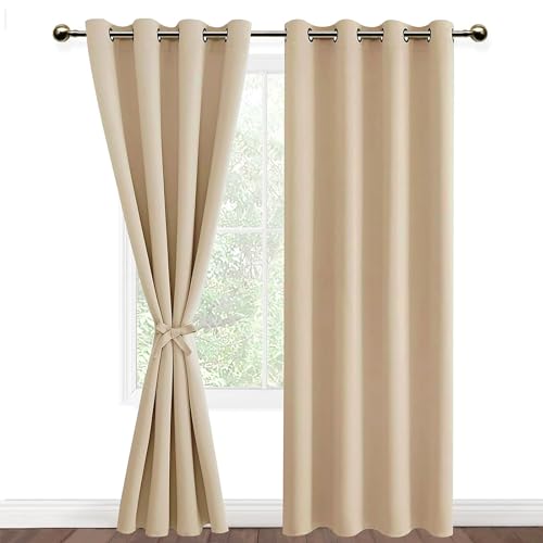 DWCN Verdunklungsvorhänge mit Ösen Vorhang Blickdicht mit Raffhalter 2 Stück Thermovorhang Hitzeschutz für Schlafzimmer, WonhzimmerBüro, Biscotti Beige, 137x132cm(HxB) von DWCN