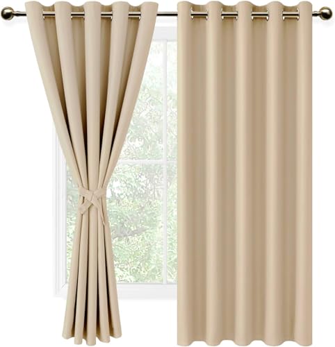 DWCN Vorhang Blickdicht Verdunkelungsgardinen mit Ösen 2 Stücke Thermogardine für Wohnzimmer, Schlafzimmer, Biscotti Beige, 183x167cm(HxB) von DWCN