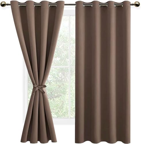 DWCN Vorhang Blickdicht Verdunkelungsgardinen mit Ösen 2 Stücke Vorhang Blickdicht Fensterdeko Thermogardine für Wohnzimmer Schlafzimmer, Khaki Cappuccino,137x132cm(HxB) von DWCN