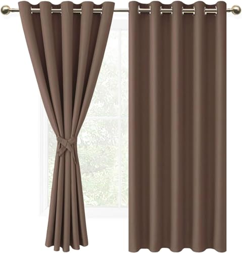 DWCN Vorhang Blickdicht Khaki Verdunkelungsgardinen mit Ösen 2 Stücke Vorhang Blickdicht Fensterdeko Thermogardine für Wohnzimmer Schlafzimmer, Cappuccino,183x167cm(HxB) von DWCN