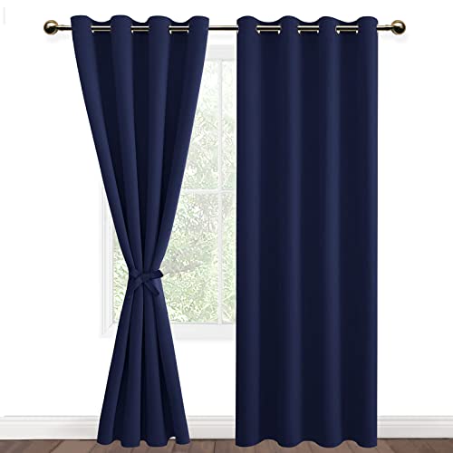 DWCN Blickdichte Vorhänge Schlafzimmer Ösenvorhang Verdunkelungsgardinen mit Ösen 2 Stücke Thermogardine für Wohnzimmer, Dunkelblau, 183x132cm(HxB) von DWCN