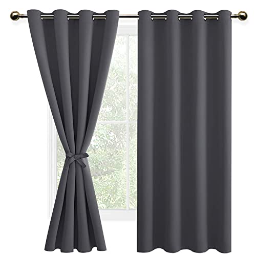 DWCN Vorhang Blickdicht mit Vorhang Raffhalter Verdunkelungsgardinen mit Ösen 2 Stücke Thermogardine, Blackout Curtain Verdunkelung Thermovorhang, Dunkelgrau,183x132cm(HxB) von DWCN