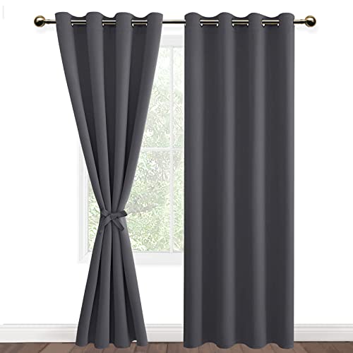 DWCN Vorhang Blickdicht mit Vorhang Raffhalter Verdunkelungsgardinen mit Ösen 2 Stücke Thermogardine, Blackout Curtain Verdunkelung Thermovorhang, Dunkelgrau,260x140cm(HxB) von DWCN