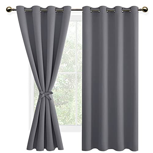 DWCN Vorhang Blickdicht mit Raffhalter Verdunkelungsgardinen mit Ösen 2 Stücke Thermogardine für Wohnzimmer Schlafzimmer Curtains Blackout Vorhang Wärmeisolierend, Grau,137x132cm(HxB) von DWCN