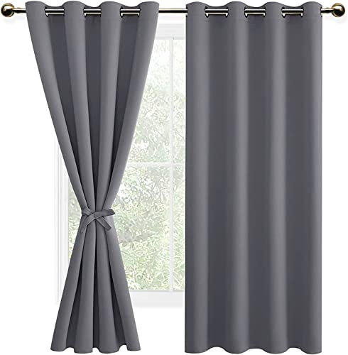 DWCN Vorhang Blickdicht mit Raffhalter Verdunkelungsgardinen mit Ösen 2 Stücke Thermogardine für Wohnzimmer Schlafzimmer Curtains Blackout Vorhang Wärmeisolierend, Grau,183x132cm(HxB) von DWCN