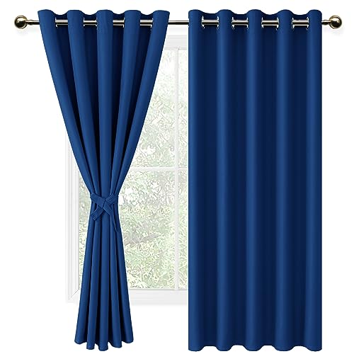 DWCN Vorhange Wohnzimmer Schlafzimmer Gardinen Blickdicht Vorhänge mit Ösen 2er Set, Verdunklungsvorhänge mit Vorhang-Krawatten, Königsblau, 183x167cm(HxB) von DWCN