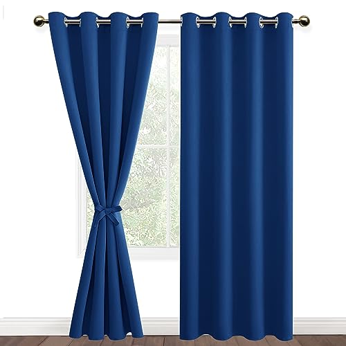 DWCN Vorhange Wohnzimmer Schlafzimmer Gardinen Blickdicht Vorhänge mit Ösen 2er Set, Verdunklungsvorhänge mit Vorhang-Krawatten, Königsblau, 215x132cm(HxB) von DWCN