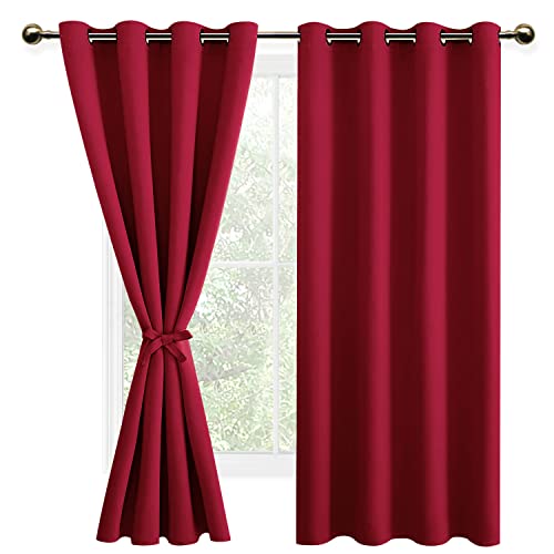 DWCN Verdunklungsvorhänge mit Ösen Vorhänge Wohnzimmer mit Vorhang-Krawatten, Christmas Decorations Wärmeisolierende Thermovorhang 2 Stücke, Rot, 200x140cm(HxB) von DWCN