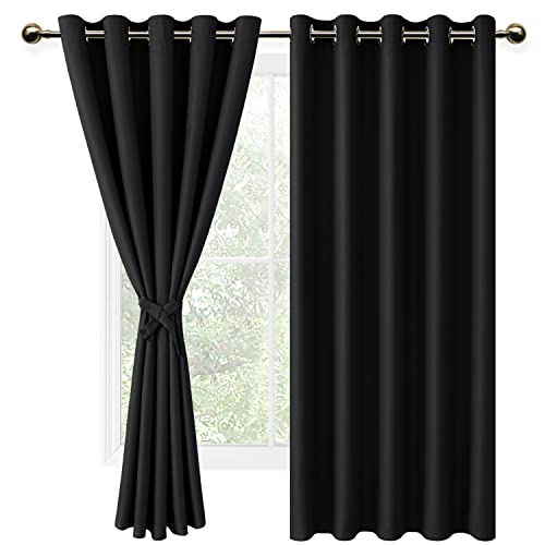 DWCN Gardinen Blickdichte Vorhänge Schlafzimmer Ösen Thermo Verdunklungsvorhänge mit Ösen Blickdichte Gardinen Schlafzimmer 2 Stücke, Schwarz, 183x167cm(HxB) von DWCN