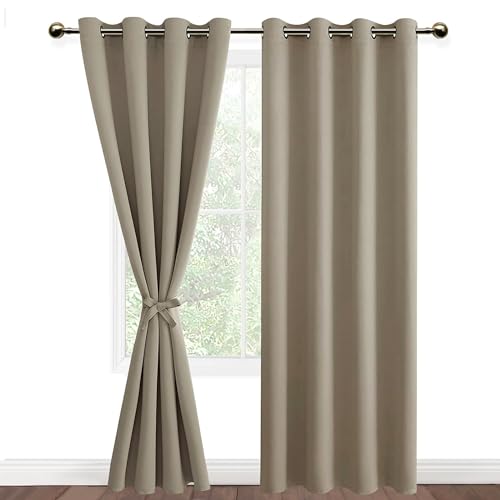 DWCN Vorhang Blickdicht mit Ösen 2 Stücke Verdunkelungsgardinen Thermogardine Vorhänge Dunkel Thermogardine Verdunkelung für Wohnzimmer Schlafzimmer, Taupe, 215x140cm(HxB) von DWCN
