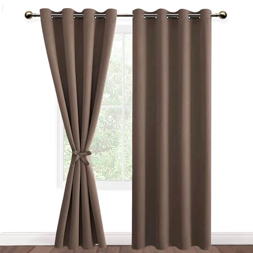 DWCN Vorhang Blickdicht Verdunkelungsgardinen mit Ösen 2 Stücke Vorhang Blickdicht Fensterdeko Thermogardine für Wohnzimmer Schlafzimmer, Khaki Cappuccino, 245x140cm(HxB) von DWCN