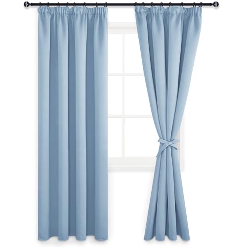 DWCN Vorhang Blickdicht mit Kräuselband Verdunkelungsgardinen 2 Stücke Wärmeisolierend Thermovorhang für Schlafzimmer,Wohnzimmer,Hell Blau,228x228cm (Höhe x Breite) von DWCN