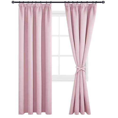 DWCN Gardinen Verdunkelungsvorhänge mit Kräuselband Thermogardine Kälteschutz mit Vorhang-Krawatten, 225x140cm(HöhexBreite), Blush Pink, 2er Set von DWCN