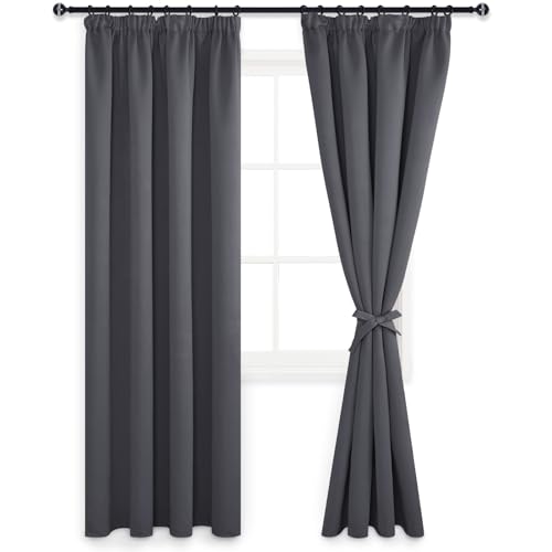 DWCN Vorhänge Wohnzimmer Vorhang Blickdicht Vorhang Gardinen mit Kräuselband Verdunkelung Vorhang Kinderzimmer, 228x167cm(HöhexBreite), Dunkel Grau, 2er Set von DWCN
