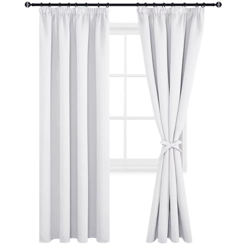 DWCN Vorhang Verdunkelungsvorhang Kräuselband Vorhänge Wohnzimmer Blickdihct Thermogardine Kälteschutz Gardinen mit Kräuselband, 228x167 cm(HöhexBreite), Grau Weiß, 2er Set von DWCN