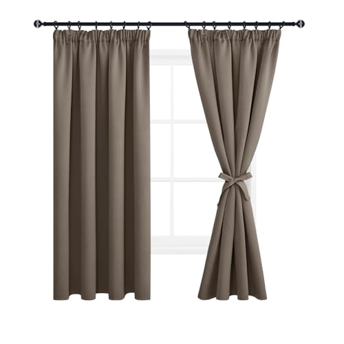 DWCN Vorhang Blickdicht mit Kräuselband Verdunkelungsgardinen Gardinen Kurz Wärmeisolierend Thermovorhang für Schlafzimmer Küche,137x117cm(HöhexBreite), Khaki, 2er Set von DWCN