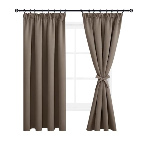 DWCN Vorhänge Blickdicht Verdunkelungsvorhänge Thermovorhänge mit Kräuselband Gardinen mit Vorhang-Krawatten, Fensterdeko Schlafzimmer Vorhang Kälteschutz, 2er Set, Khaki,183x117cm (Höhe x Breite) von DWCN