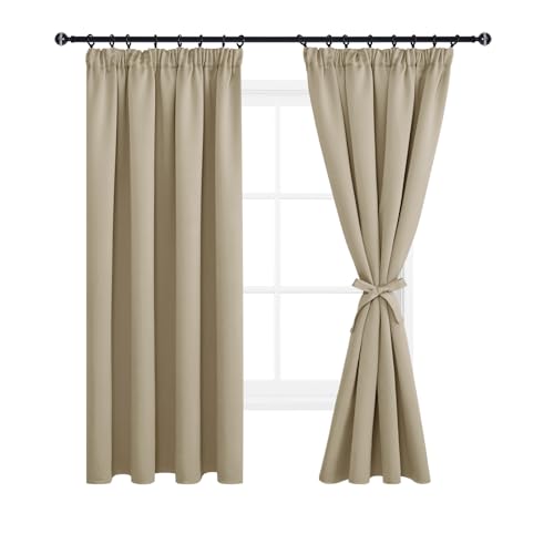 DWCN Fensterdeko Vorhänge mit Kräuselband 2er Set H 183 x B 167 cm, Blickdicht Wohnzimmer mit Vorhang-Krawatten, Verdunkelungsvorhang Gardinen Thermogardine Wärmeisolierend, Taupe von DWCN