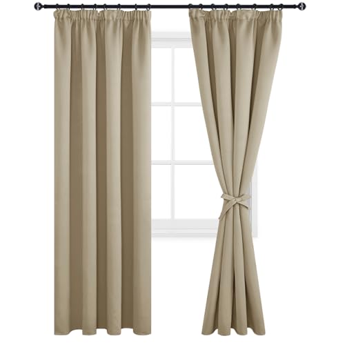 DWCN Vorhänge Wohnzimmer Gardinen Blickdicht Gardinen mit Kräuselband Dicke Gardinen Wohnzimmer Vorhang Verdunkelung Kälteschutz, 228x167cm(HöhexBreite), Taupe, 2er Set von DWCN