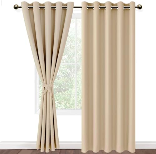 DWCN Vorhang Blickdicht Verdunkelungsgardinen mit Ösen 2 Stücke Thermogardine für Wohnzimmer, Schlafzimmer, Beige, 228x167cm(HxB) von DWCN