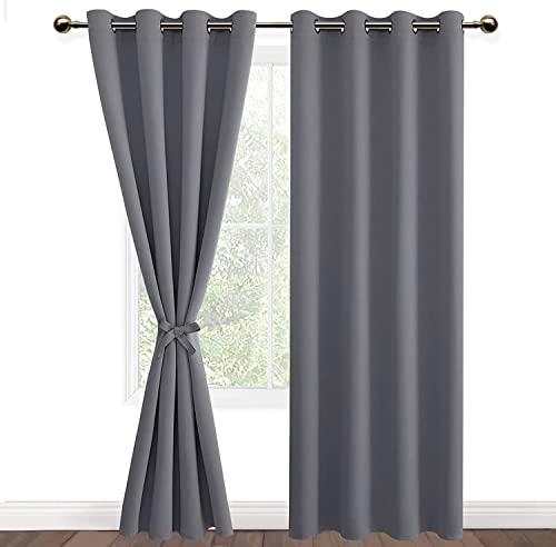 DWCN Vorhang Blickdicht mit Raffhalter Verdunkelungsgardinen mit Ösen 2 Stücke Thermogardine für Wohnzimmer Schlafzimmer Curtains Blackout Vorhang Wärmeisolierend Grau, 215x140cm(HxB) von DWCN