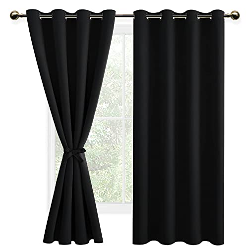 DWCN Verdunklungsvorhänge Vorhänge Wohnzimmer mit Raffhalter Thermovorhang Kälteschutz Gardinen mit Ösen 2 Stücke, Halloween Schwarz, 175x140cm(HxB) von DWCN