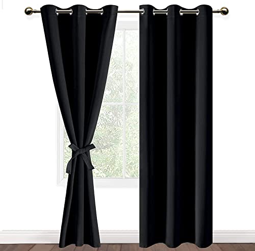DWCN Gardinen Blickdichte Vorhänge Schlafzimmer Ösen Thermo Verdunklungsvorhänge mit Ösen Blickdichte Gardinen Schlafzimmer 2 Stücke, Schwarz, 228x117cm(HxB) von DWCN
