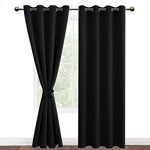DWCN Gardinen Blickdichte Vorhänge Schlafzimmer Ösen Thermo Verdunklungsvorhänge mit Ösen Blickdichte Gardinen Schlafzimmer 2 Stücke, Schwarz, 245x140cm(HxB) von DWCN