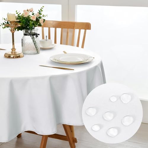 DWCN Weiß Tischdecke,Rund 120cm,Fleckschutz Abwaschbar Tischwäsche Wasserdicht Tischtuch für Esszimmer,Garten,Party,Hochzeiten oder Haushal von DWCN