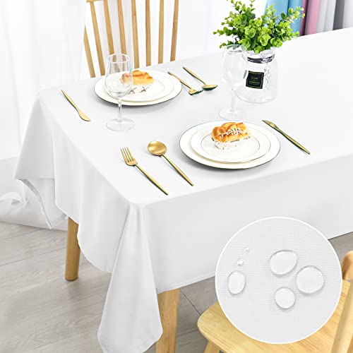 DWCN Weiß Tischdecke 110x140cm Fleckschutz Abwaschbar Tischwäsche Wasserdicht Tischtuch für Esszimmer, Garten, Party, Hochzeiten oder Haushalt von DWCN