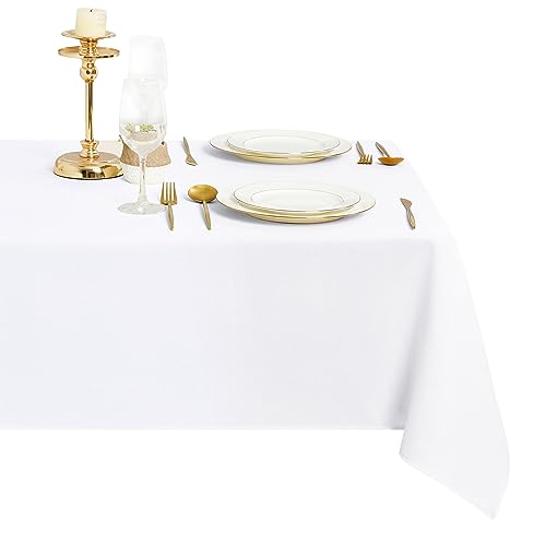 DWCN Weiß Tischdecke Leinenoptik Abwaschbar Tischwäsche Wasserabweisend Tischtuch für Esszimmer, Garten, Party, Hochzeiten oder Haushalt,135x135cm von DWCN