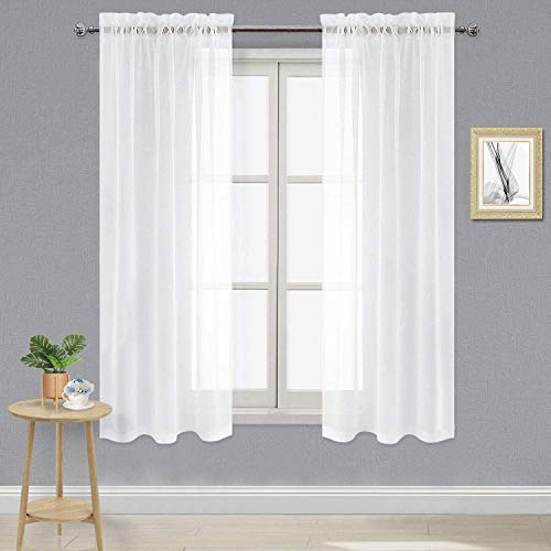 DWCN Weiße durchsichtige Vorhänge halbtransparente Voile Stangentasche Vorhänge für Schlafzimmer und Wohnzimmer, 106,7 x 160 cm lang, Set mit 2 Paneelen von DWCN