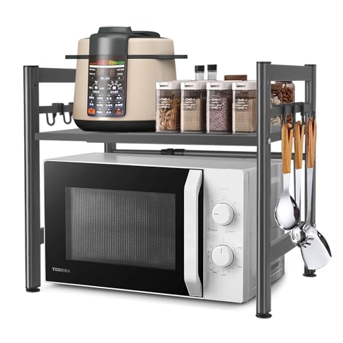 DWDHYEAN Erweiterbares Mikrowellen Regal Küchenregal Stehend Mikrowellenregal Küchenregal Stehend Küchen Organizer mit 6 Haken Organizer für Küchenarbeitsplatten (Grau) DWDHYEAN Erweiterbares Mikrowellen Regal Küchenregal Stehend Mikrowellenregal Küchenregal Stehend Küchen Organizer mit 6 Haken Organizer für Küchenarbeitsplatten (Grau) von DWDHYEAN