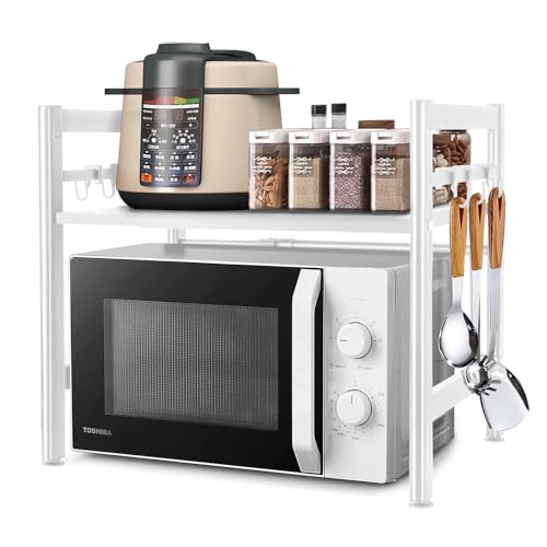 DWDHYEAN Erweiterbares Mikrowellen Regal Küchenregal Stehend Mikrowellenregal Küchenregal Stehend Küchen Organizer mit 6 Haken Organizer für Küchenarbeitsplatten (Weiß) DWDHYEAN Erweiterbares Mikrowellen Regal Küchenregal Stehend Mikrowellenregal Küchenregal Stehend Küchen Organizer mit 6 Haken Organizer für Küchenarbeitsplatten (Weiß) von DWDHYEAN