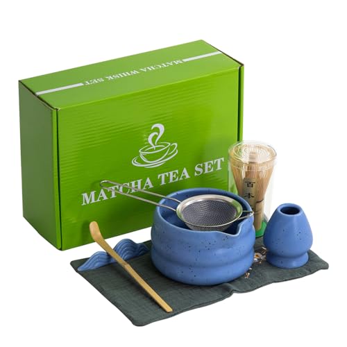 7-teiliges japanisches Matcha-Teeset, Matcha-Set mit Matcha-Schüssel (mit Ausgießer), Matcha-Schneebesen, Schneebesenhalter, Sieb, elegantes Matcha-Set zum Verschenken und für den persönlichen von DWEHIXBUY