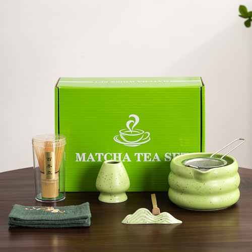 7-teiliges japanisches Matcha-Teeset, Matcha-Set mit Matcha-Schüssel (mit Ausgießer), Matcha-Schneebesen, Schneebesenhalter, Sieb, elegantes Matcha-Set zum Verschenken und für den persönlichen von DWEHIXBUY