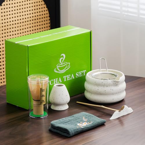 7-teiliges japanisches Matcha-Teeset, Matcha-Set mit Matcha-Schüssel (mit Ausgießer), Matcha-Schneebesen, Schneebesenhalter, Sieb, elegantes Matcha-Set zum Verschenken und für den persönlichen von DWEHIXBUY