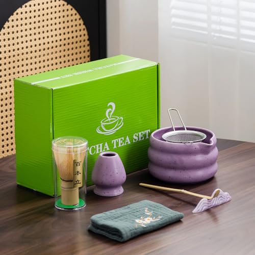 7-teiliges japanisches Matcha-Teeset, Matcha-Set mit Matcha-Schüssel (mit Ausgießer), Matcha-Schneebesen, Schneebesenhalter, Sieb, elegantes Matcha-Set zum Verschenken und für den persönlichen von DWEHIXBUY