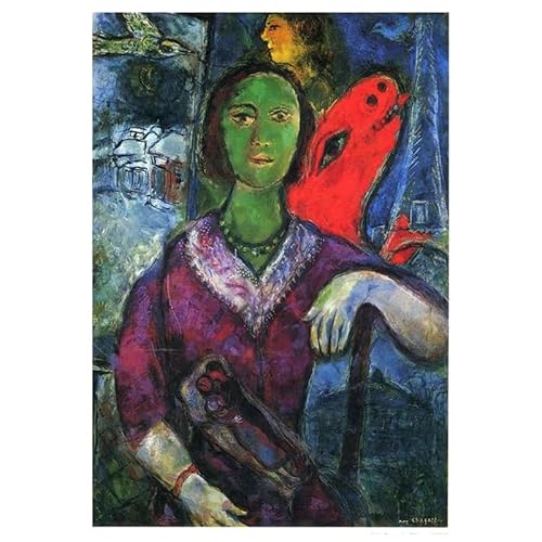 DWJOJ LJQIA Marc Chagall Drucke Und Leinwand Malerei Grünes Gesicht Frau Bild Marc Chagall Ausstellung Wandkunst Retro Poster Für Wohnzimmer Dekor 50x70cm Kein Rahmen von DWJOJ LJQIA