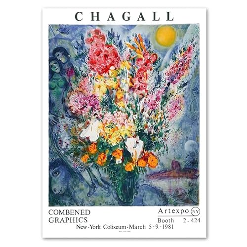DWJOJ LJQIA Marc Chagall Drucke Und Leinwandmalerei Marc Chagall Ausstellung Wandkunst Blumen Grafik Bild Retro Poster Für Wohnzimmer Dekor 20x30cm Kein Rahmen von DWJOJ LJQIA