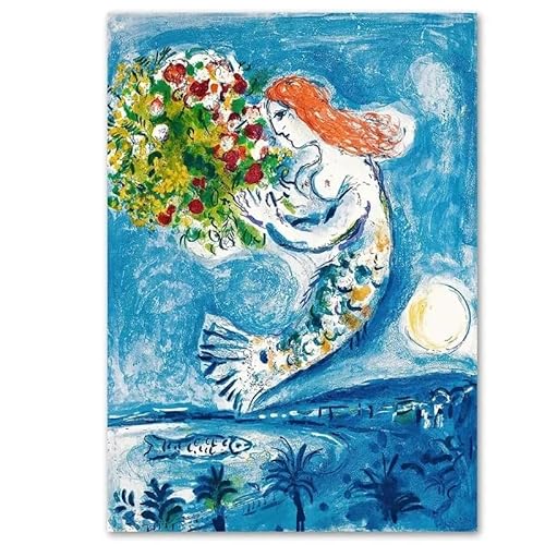 DWJOJ LJQIA Marc Chagall Wandkunst Blume Meerjungfrau Bild Marc Chagall Ausstellung Druck Und Leinwand Malerei Retro Poster Für Wohnzimmer Dekor 60x80cmx1 Kein Rahmen von DWJOJ LJQIA
