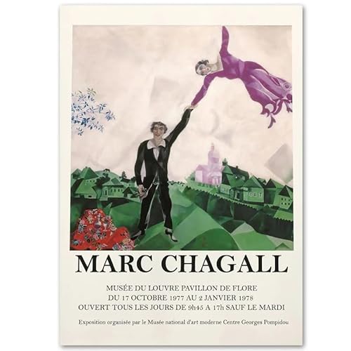 DWJOJ LJQIA Marc Chagall Wandkunst Marc Chagall Ausstellung Drucke Und Leinwand Malerei Die Promenade Bild Retro Poster Für Wohnzimmer Dekor 50x70cm Kein Rahmen von DWJOJ LJQIA