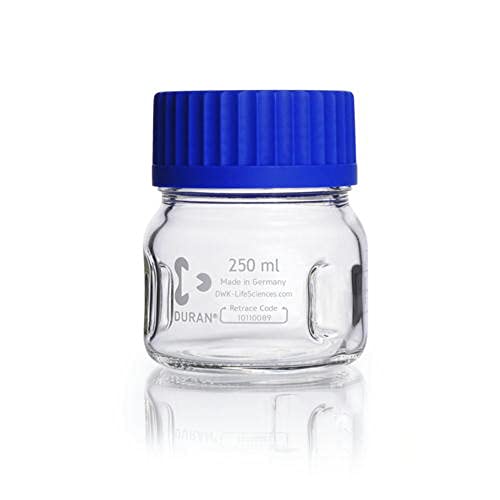 DWK Life Sciences SD-0438 Duran Borosilikat Glas 3.3 Schikane-Flaschenmit mit Schraubverschluss und Ausgießring, GLS 80 Gewindegröße, 250ml Kapazität, GL45 Gewindegröße, Klar von DWK Life Sciences