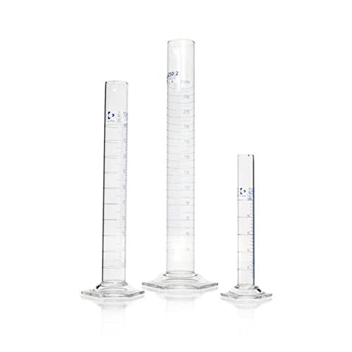 DWK Life Sciences SD-0536 Duran Borosilikat Glas 3.3 Klasse A Messzylinder, Hauptpunkteringteilung, Sechskantfuss, 5ml Kapazität, Blau, 2 Stück von DWK Life Sciences