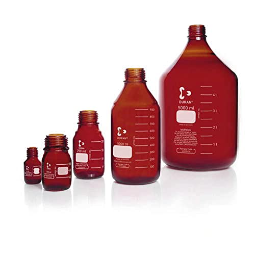 DWK Life Sciences SD-0863 Duran Borosilikat Glas 3.3 Laborglasflasche, Ohne Schraubverschluss und Ausgießring, GL 45 Gewindegröße, Unsteril, 100ml Kapazität, 56mm Durchmesser x 100mm Höhe, Braun, 10 S von DWK Life Sciences