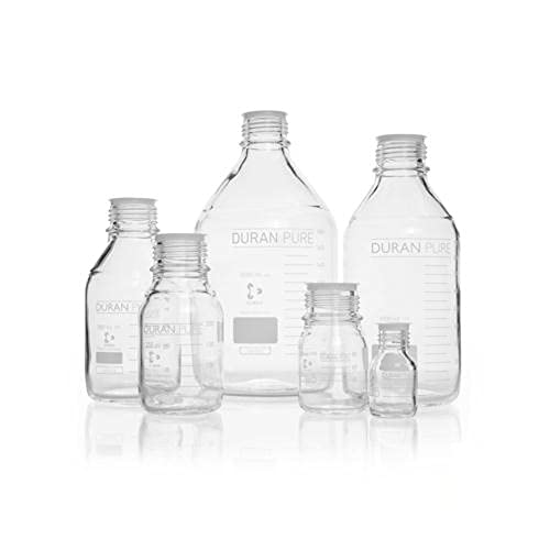 DWK Life Sciences SD-2852 Duran Borosilikat Glas 3.3 Flasche mit Teilung/Staubschutzkappe ohne Schraubverschluss und Ausgießring, 500ml Kapazität, GL 45 Gewindegröße, Glasklar, 10 Stück von DWK Life Sciences